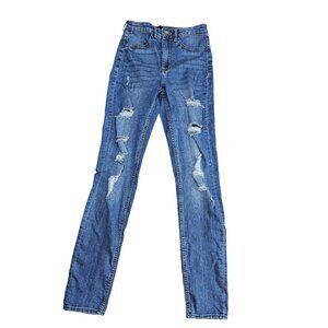 H&M High Rise Skinny Jeans Womens 4 Blue Medium Wash Distressed Stretch Denim